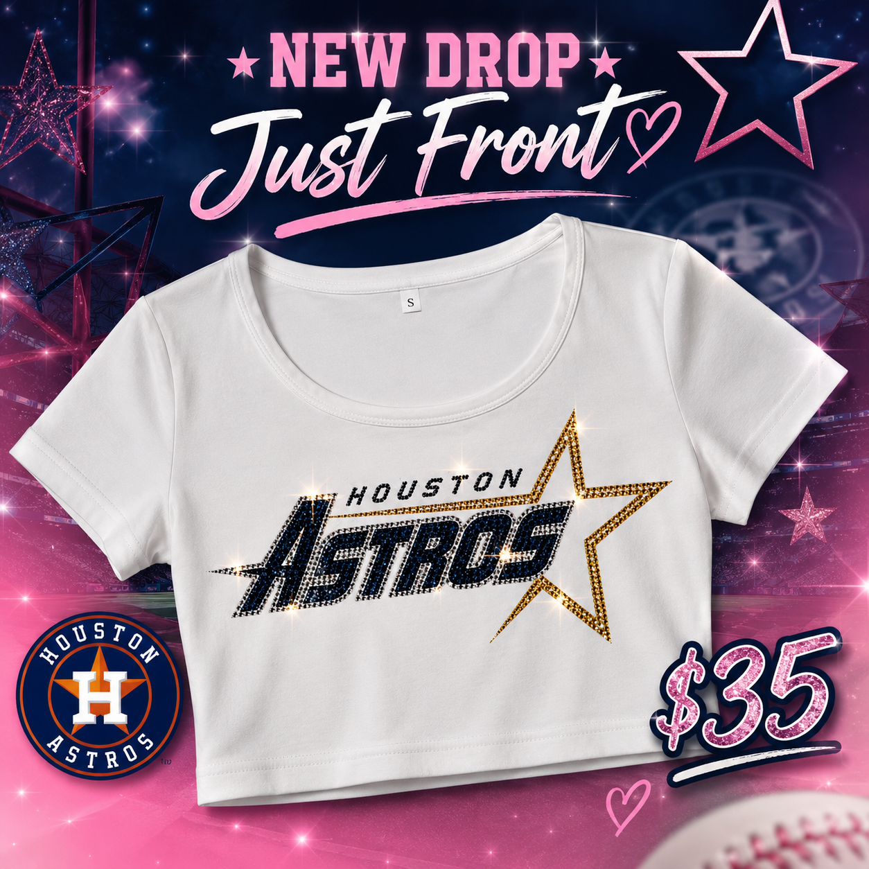 Crop Top bling Astros old school