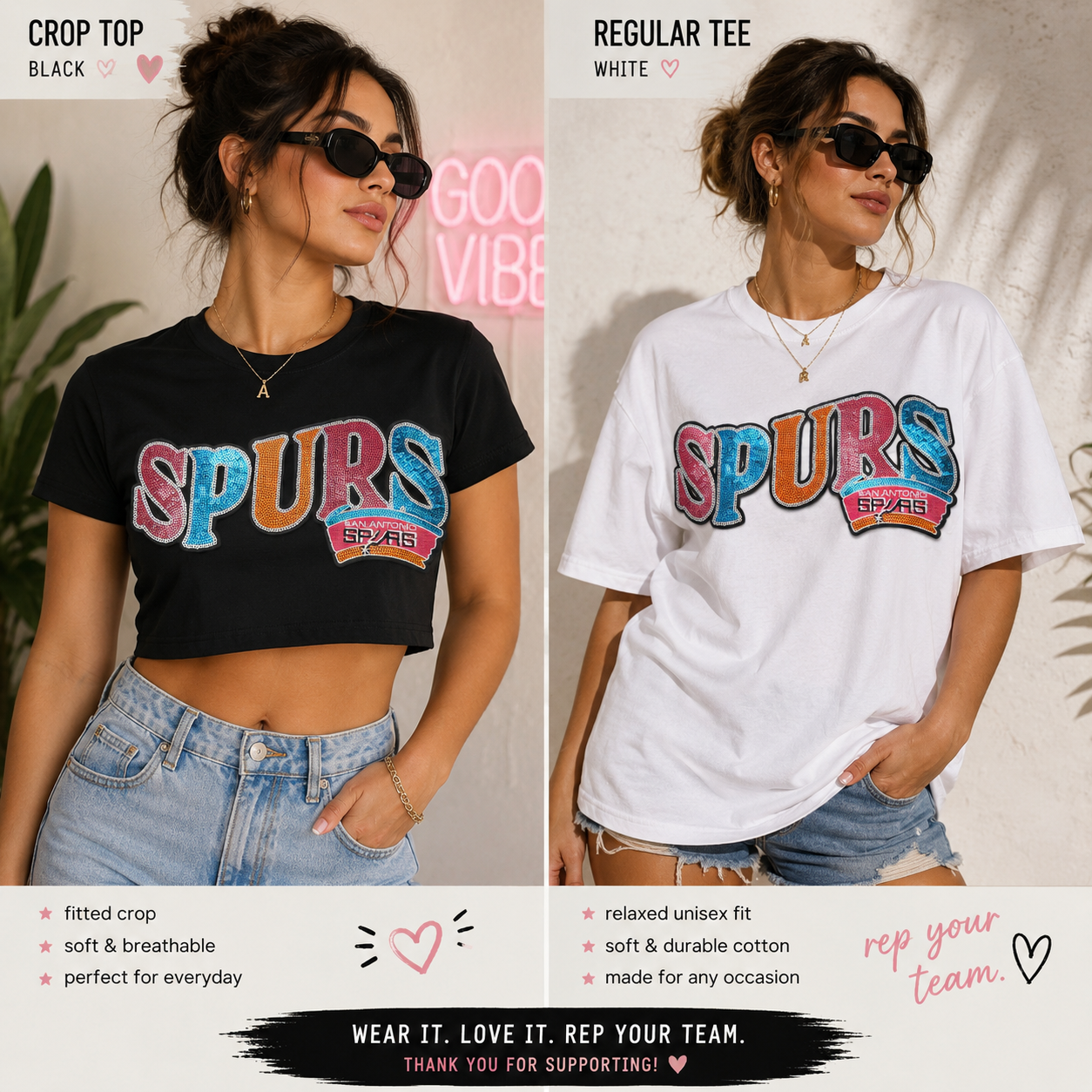 Spurs sequins Tee crop & Regular