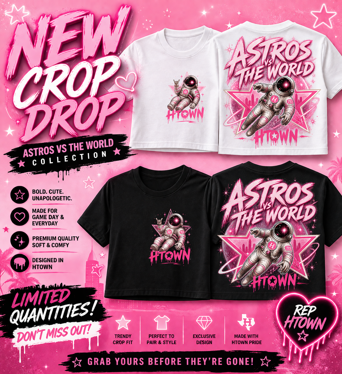 Crop Top Astros Pink ASTRONAUT 💗